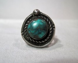 Vintage Navajo Sterling Silver Turquoise Old Pawn Ring Size 7 1/2 K280 - £60.22 GBP