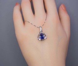 2Ct Simulated Diamond Oval Blue Tanzanite Leaf Pendant 14K White Gold Plated - £57.02 GBP