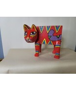 Red Wood Cat Bank Folkart Hand Carved Indonesia 6 Inch - $14.85