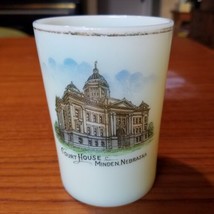 4&quot; tall Court House Minden Nebraska Custard Glass Drinking Cup - £14.51 GBP