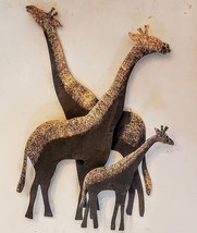 Giraffe Family Metal Wall Plaque Sign Sculpture 16&quot; African Safari Home Decor - £15.86 GBP