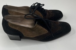 Salvatore Ferragamo women’s 7.5 brown sauare toe derby style high heels ... - £24.99 GBP