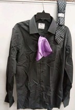 Bespoke Gray 3 piece Shirt Set Tie Pocket Square 15-15.5, 34/35 SlimFit.... - £12.93 GBP