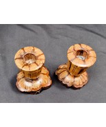 Chrysanthemum wood hand crafted candle holders vintage - $24.00