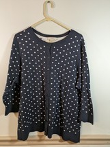 CJ Banks Women&#39;s Navy With White Polka Dot Button-Up Sweater,  Size 2X - $14.85