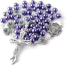 Glass Pearl Beads with Epoxy Heart Metal Beads Rosary Necklace Pack in Velvet Gi - £19.44 GBP