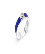 Blue Ceramic Lab Grown Diamond Ring in Sterling Silver &amp;14k Gold Frame S... - $300.00