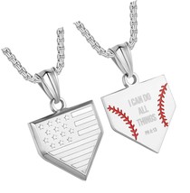 Baseball Home Plate Necklace for Men USA Flag Shield Pendant - £40.83 GBP