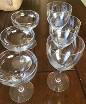 3 Crystal Water Glasses + 3 Parfait Crystal Glasses Rose Etched Pattern - $18.32