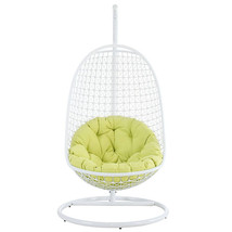 White &#39;Egg&#39; Wire Swing Patio Chair Green Cushion  All-Weather White Metal Frame - £553.01 GBP