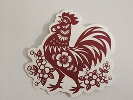 Simple Cartoon Rooster with Flower Scandinavian Looking Design Sticker Decal Fun - £1.82 GBP