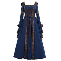 Womens Renaissance Gown Costume Medieval 3XL Dress Blue Brown Hooded - £113.27 GBP