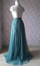 Misty Green Side Slit Tulle Skirt Outfit Bridesmaid Plus Size Tulle Maxi Skirt image 3