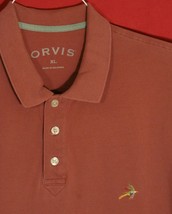 OVIS Men&#39;s XL Brick Red Green Slits Polo Golf Shirt Pique Knit Embroider... - £9.39 GBP
