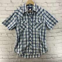 Wrangler Plaid Western Shirt Mens Sz M Pearl Snaps Blue  - £19.77 GBP