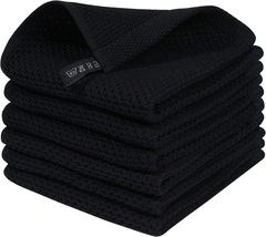 100% Cotton Waffle Weave Kitchen Dish Cloths, 12 X 12 Inches, 6-Pack, Black - $19.09