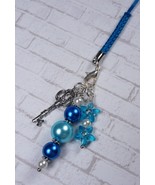 Flower Glass Pearl Handmade Cell Phone Charm Lanyard Strap Aqua White New - $14.84