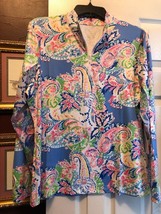 NWT GOTTEX PERIWINKLE BLUE PAISLEY Golf Tennis Long Sleeve Mock Shirt XS S M L image 2