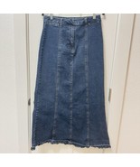 Y2K Live a Little Blue Jean Denim Maxi Circle Fringe Tulip Flare Skirt 1... - $32.41