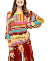 Free People December Skies Poncho Open Knit Sweater Eclectic Boho Patchw... - £60.75 GBP