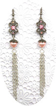 Women Rose Pink Pearl Swarovski Element Crystal Butterfly Silver Chain Earrings  - $9,999.00
