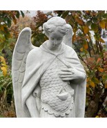 Large St Michael Garden Statue Of Archangel Saint Slaying The Demon Dragon Devil - $239.99