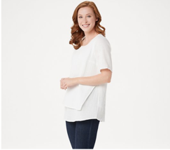 Joan Rivers Crinkle Texture Short-Sleeve Top with Hem Detail White X-Small - £11.21 GBP