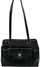 VTG liz claiborne black leather shoulder bag twist lock front pocket 14 ... - $485.67 MXN