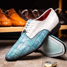Pissa Genuine Caiman Lizard Patchwork Derby Shoes Aqua/White image 6