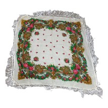Vintage Floral Scarf With Frayed Crocheted Edges Victorian Fringe Tassel... - $18.22