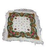 Vintage Floral Scarf With Frayed Crocheted Edges Victorian Fringe Tassel... - £14.52 GBP