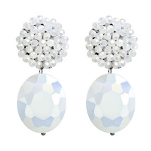 Elegant Sparkle Oval Shaped Crystal Bridal Clip-On Dangle Earrings - $19.79