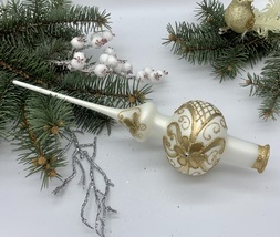 White Christmas glass tree topper with gold glitter, Christmas finial - $18.85