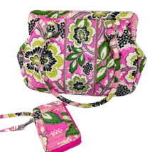 Vera Bradley Priscilla Pink Flower Clamshell Shoulder Purse Handbag With Wallet - £47.95 GBP