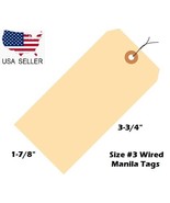 Pack of 100 Size 3 Manila Inventory Shipping Hang Tags with Wire 3 3/4&quot; ... - £9.04 GBP