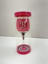 Unbranded Wine Glass Personalized &quot;B&quot; Initial Pink Black Hand Painted Stemmed - £5.22 GBP