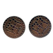 Vintage Cufflinks by Swank Gold color Round Raised Tile Pattern Mid Cent... - £23.35 GBP