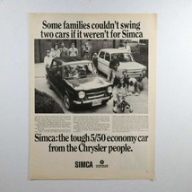 Vtg Chrysler Simca Two Cars Family Car Print Ad 1960s 10.25&quot; x 13.75&quot; - $13.37
