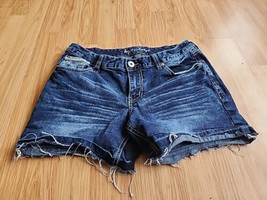 Ariya Jeans 11/12 Blue Denim Shorts Cutoff Flap Pockets Embroidered Rhinestones - £9.41 GBP