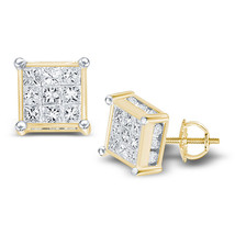 14kt Yellow Gold Womens Princess Diamond Cluster Stud Earrings 1/2 Cttw - £405.98 GBP