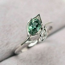 1.70Ct Oval Cut Simulated Emerald Sterling Silver Bypass Leaf Shape Wedding Ring - £70.71 GBP