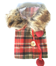New in the bag Wine bottle Accessory  Red Plaid Flannel Coat with Fur Collar  - £6.39 GBP