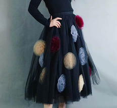 Custom Black Fluffy Midi Tulle Skirt Women Plus Size Black Tulle Tutu Skirt image 1