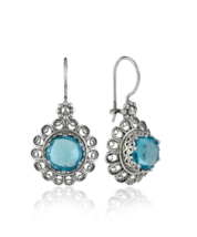 Filigree Art Flower Design Blue Topaz Gemstone Women Silver Drop Earrings - £34.39 GBP