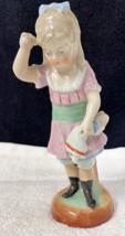 Antique Girl w Doll Statue Figure Crossed Sword Signature 7 3/8" Must Se... - $39.11