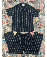 Vtg 1980s Black 2 Piece Fashion Novelty Print Pajama Set Sz M Tres Paquette - $46.32 CAD
