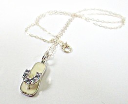 Vintage Sterling Silver Flip Flop with Blue Stones Pendant Necklace 16&quot; ... - £11.95 GBP