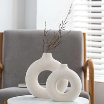 Ceramic Vases Set Of 2, Modern White Round Vase With Rustic Home, And Mantle. - £32.11 GBP