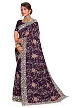 Designer Purple Resham Chikankari Embroidery Sari Georgette Party Wear S... - $82.95