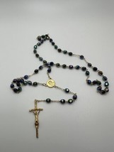 Vintage Dark Iridescent Pearlescent Bead Gold Rosary - $19.80